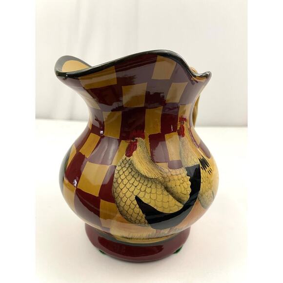 VTG Ceramic Farmhouse Rooster Checkered Pitcher with Spout Handle - Picture 2 of 12